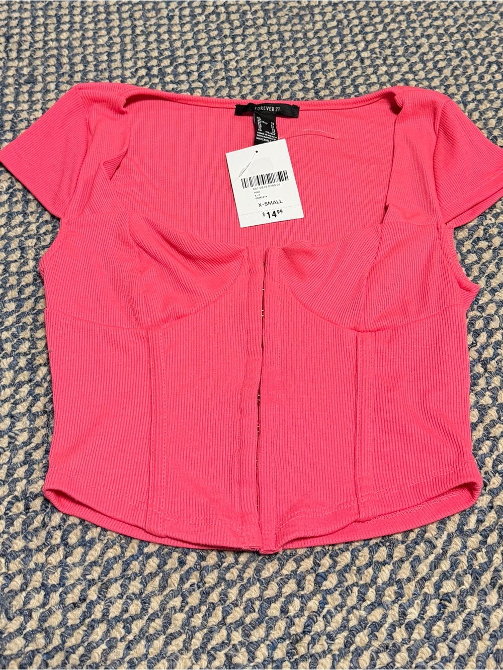 Forever 21 Hot Pink Ribbed Sweetheart Crop Top